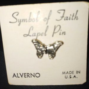 Alverno symbol of faith silver butterfly lapel pin Vintage New Made in U.S.A.